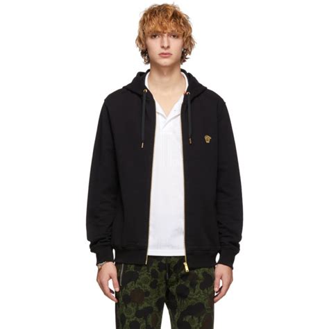 versace chenille medusa hoodie|Versace: Black Embroidered Medusa Zip.